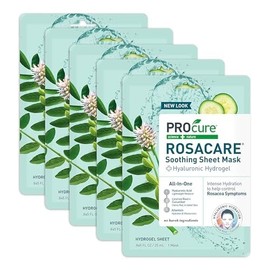 Procure Rosacare Redness Relief Sheet Mask – 5 Pack Hyaluronic Acid Licorice Root Cucumber to Hydrate and Soothe Sensitive Skin Size / 프로큐어 로사케어 홍조 완화 시트 마스크 – 5팩 민감한 피부 수분 공급 및 진정을 위한 히알루론산 감초 뿌리 오이 Size