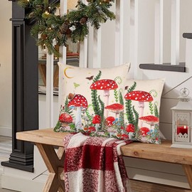 Umimiss Mushroom Cushion Covers - Mushroom Pillow Toadstool Cushion, Floral Flower Butterfly Moon Mushroom Decor, Mushroom Gifts For Women, Mushroom Cushion For Sofa Garden Couch Room Bed, 45 X 45cm