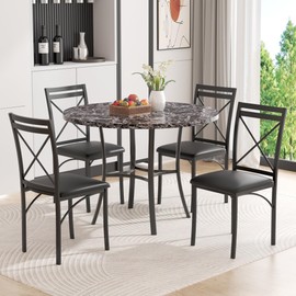 VECELO 5 Piece Dining Table Set for 4, Faux Marble Dinette with Chairs for Kitchen, Breakfast Nook, Small Space, Grey
