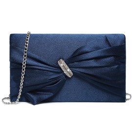 Dasein Women Elegant Satin Bow Flap Evening Bag Rhinestone Clutch Purse Handbag Formal/Wedding/Prom/Party