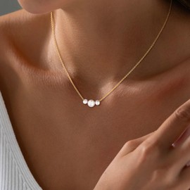 VIROMY Gold Pearl Necklaces for Women Trendy 14k Gold Plated Dainty Necklace Simple 3Pcs Pearl Drop Pendant Necklace Women's Jewelry for Women