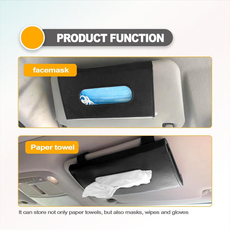 Premium PU Leather Car Tissue Holder Visor for Universal Auto,