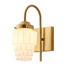 YEEZEMA Modern Wall Sconces, 1-Light Bathroom Vanity Light Fixtures with White Glass Shade, Brushed Gold Sconce Wall Mount Lighting for Living Room, Bathroom, Bedroom