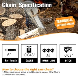 M.A.K 6 inch Chainsaw Chain, 32DL Drive Link, 0.03 inch Pitch, 0.043 inch Gauge, 6 inch Saw Chain Replacement for Portable Mini Chainsaw,3pcs