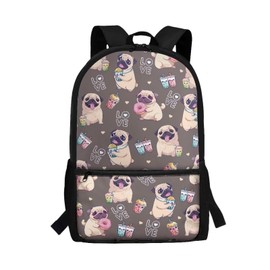 Showudesigns Pug Dog Backpack for Girls 9-10 11-12 Middle Primary School Bag with Adjustable Straps Teens Backpacks for School Cute Schoolbag 17 Inch Daypack Satchel Grey