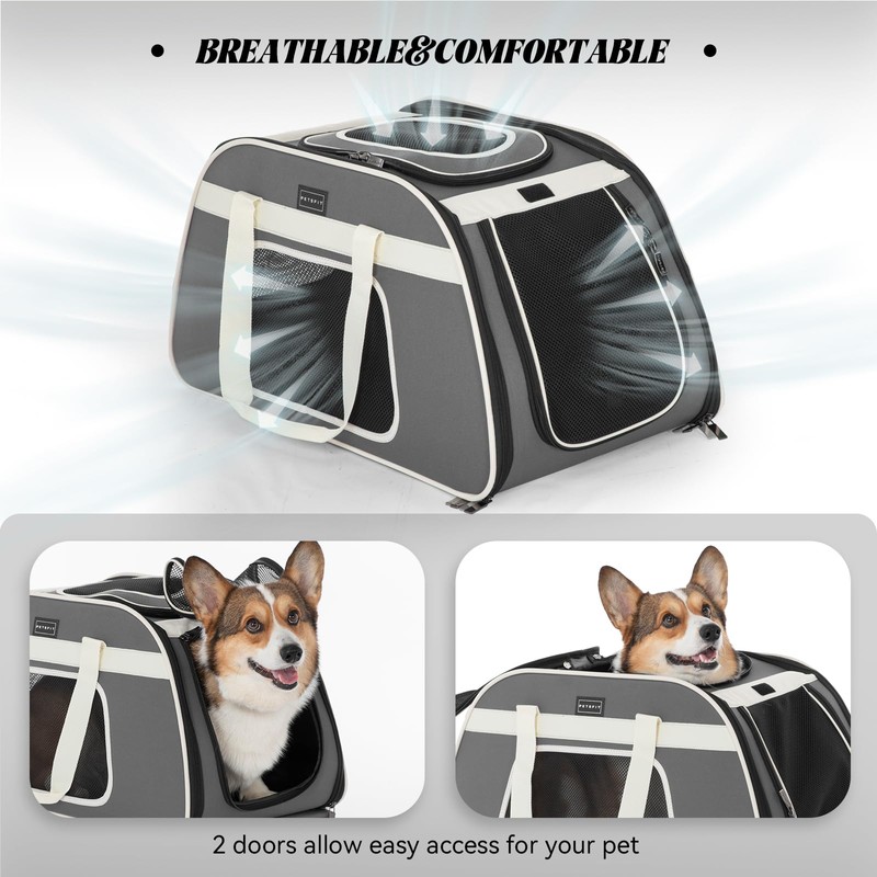 PETSFIT Large Pet Carrier with Wheels Designed for 2 Small