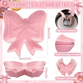 Jinei 2 Pcs Pink Bow Jewelry Dish Set Coquette Ceramic Trinket Tray Ring Jewelry Holders Plate Organizing Necklace Earrings for Pink Room Decoration Aesthetic