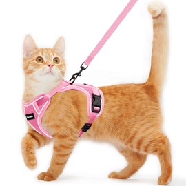 Cat Harness and Leash for Walking Escape Proof Soft Adjustable Cat Leash Breathable Comfortable Vest Easy to Wear Kitten Harness for Outdoor Travel Pink M