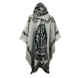 Unisex Mexican Poncho Cobija Gaban Blanket Poncho Vintage Hippie Boho Shawl Pancho Sleeveless Sweater Cloak Costume Outfit (Gray, S)