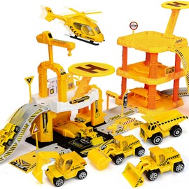 TOY Life Construction Toys Set - Toy Construction Vehicles with Toy Trucks for 3 4 5 6 Year Old Boys - Toy Car Garage Construction Trucks for Kids Construction Toys with Race Track