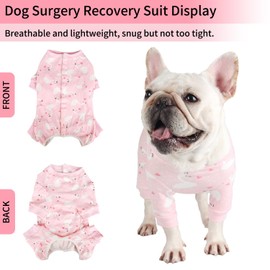 Pawcomon Dog Surgery Recovery Suit Puppy Surgical Clothes Abdominal Wounds Anti-Licking Dog Bodysuit Onesie Substitute E-Collar& Cone Long Sleeve Pink swan Stripe XS