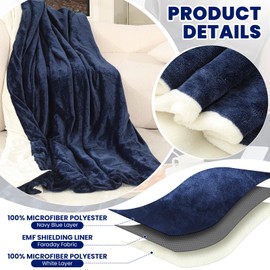 Preboun 108 X 87 Inch Faraday Blanket EMF Protection Flannel Blue
