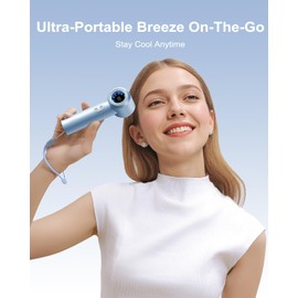 SOTHING Portable Handheld Fan, 16000RPM Pocket Turbo Fan with Lanyard, Digital Display, Mini Personal Hand-fan with 100 Speeds Powerful Cooling for Women Lash Travel Home Office Outdoor (Blue)