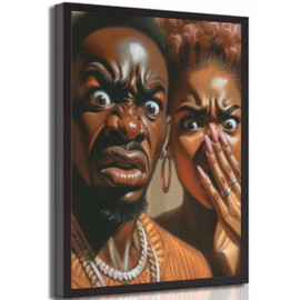 JASMIE Funny African American Bathroom Canvas Wall Art Humor Afrocentric Black Couple Unpleasant Smell Cover Nose Painting Pictures Wall Decor Print Artwork for Washroom Toilet Home Unframed
