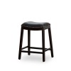 Bar Stool 24 Inch Espresso Finish Black Leather Seat Wood