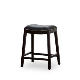 Bar Stool 24 Inch Espresso Finish Black Leather Seat Wood Frame Traditional Design Bar Furniture Commercial Usecolor: as Pic Color