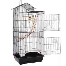 Segawe 39" Roof Top Bird Cage Large Black Bird Cage for Small Quaker Parrot Cockatiel