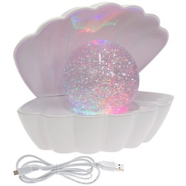 L & P Home & Gifts Lesser & Pavey White Glitter Pearl Seashell Colour Changing Mood Light (LP49420)