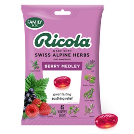 Ricola Berry Medley Throat Drops, 45 Count, Delicious Throat Relief & Care, Oral Anesthetic, Naturally Flavored