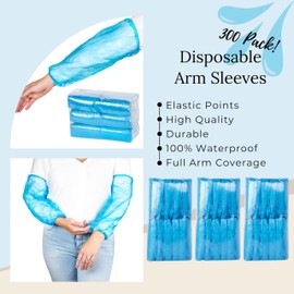 300 Pack Disposable Over Sleeves to Cover Arms - Waterproof Arm Protection Sleeves with Elastic Ends - Heavy-Duty Forearm Protector Oversleeves for Cleaning, Painting, Food Processing, Tattoo - Blue