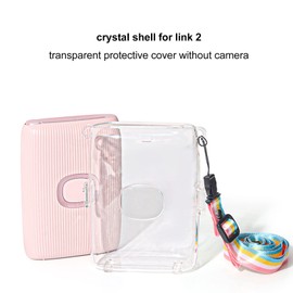 Yoidesu Mini Link 2 Case Clear, para Fuji Link 2 Photo Printer Funda Protectora, Anti Scratch Anti Fall PC Crystal Hard Camera Cover con Rainbow Shoulder Strap, Transparente