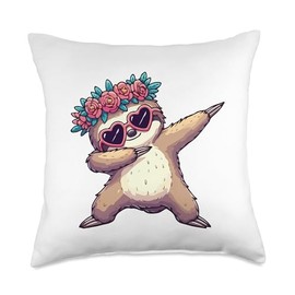 Sloth Heart Shape Sunglasses Dabbing Dance Lover Throw Pillow