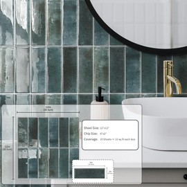 10 Sheet Peel and Stick Subway Kitchen Backsplash Tiles,3D Rectangle Waterproof Self-Adhesive Wall Tile Stick on Backsplash for Kitchen,Bathroom and Fireplace(Blue,12"×12")