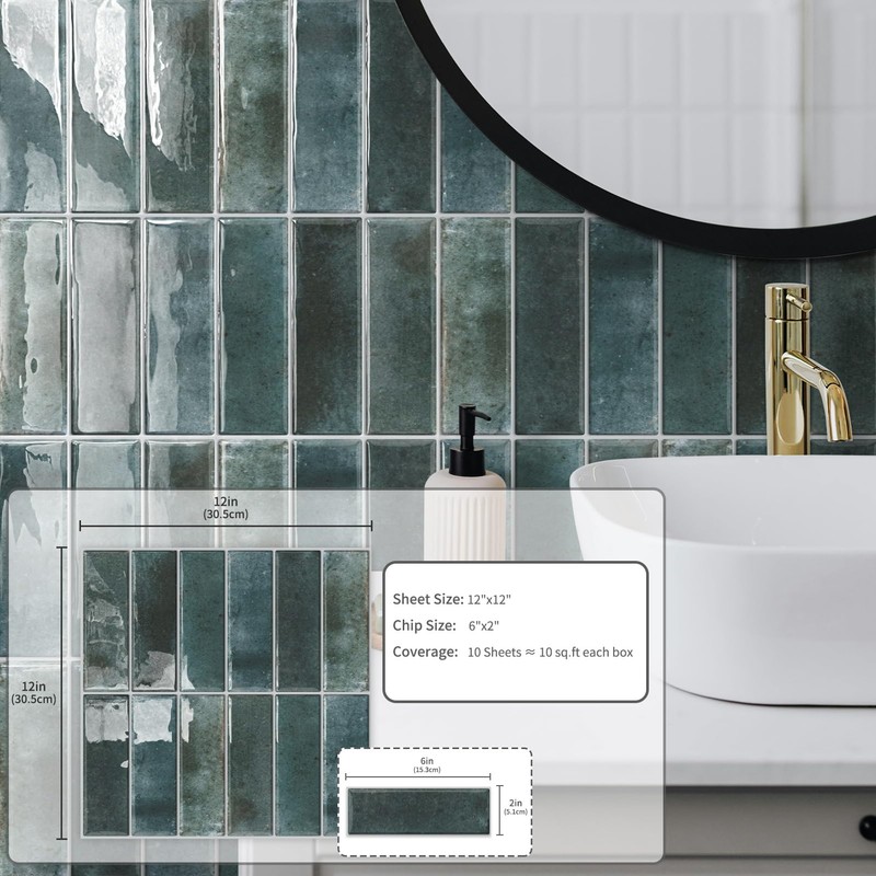 10 Sheet Peel and Stick Subway Kitchen Backsplash Tiles,3D Rectangle