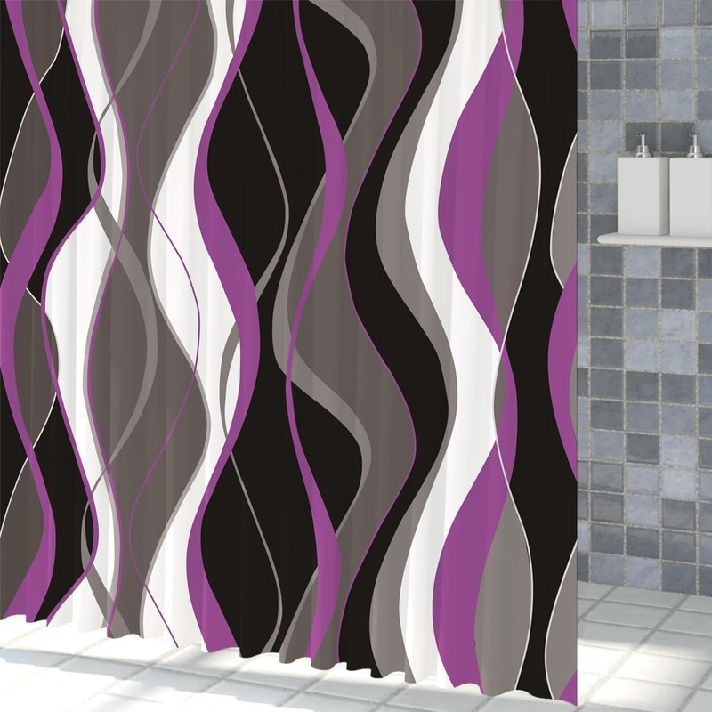 Violet Shower Curtain Grey and Black Striped Minimalist Shower Curtain