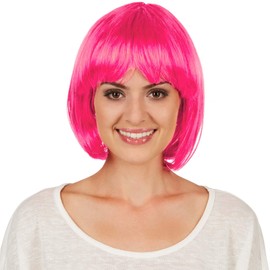 dressforfun Bob Wig, Great Haircut with Fringe, Can be Combined with Many Costumes, Various Colours (Pink, No. 303645)