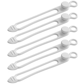TENOC Silicone Cable Ties 5 Pcs White Reusable Cable Holder Elastic Cord Straps Flexible Wire Organizer for Phone Tablet Charging Cable and Headset or Others
