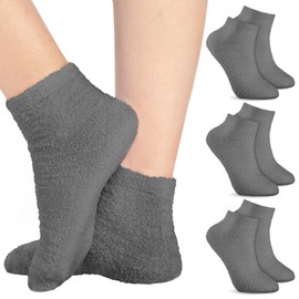 Janmercy 3 Pairs Aloe Socks Moisturizing Spa Socks Infused Socks Gel Sleeping Fuzzy Socks Dry Feet Socks Non Slip Lotion Socks for Women Men Repairing Softening Dry Cracked Feet(Gray)
