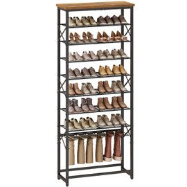 YATINEY 10-Tier Tall Shoe Rack for Entryway, Large Capacity Shoe Storage Organizer with Boot Storage, Freestanding Shoes Shelf Holds 35 Pairs of Shoes, Space Saving, Black and Rustic Brown SS19BR