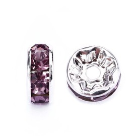 BRCbeads 10mm Silver Plated Crystal Rondelle Spacer Beads 100pcs per Bag for jewelery Making(#212 Light Amethyst)