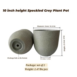 10 inch Plant Pots Stone Finish Lightweight Flower Planter with Drainage Hole for Outdoor Garden Patio Indoor Greenery, Set of 2 (Speckled Grey)