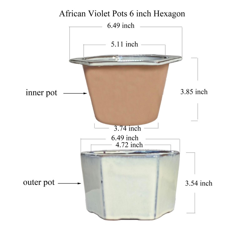 Dphagesy African Violet Pots 6 inch Hexagon Self-Watering Ceramic Violet