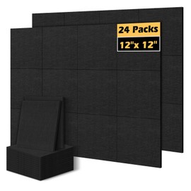 DOLLAR BOSS DOLLAR BOSS Acoustic Panels 24 Pack 12'x 12' x 0.5" High Density Soundproof Panels for Walls, Noise Reducing Sound Absorbing Tiles for Studio Recording Office Home Door Ceiling, Black