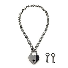 Destiny Love Padlock Choker Collar Necklace with Lock and Two Keys Lock Necklace with Black Box for Women and Men (E, 24)