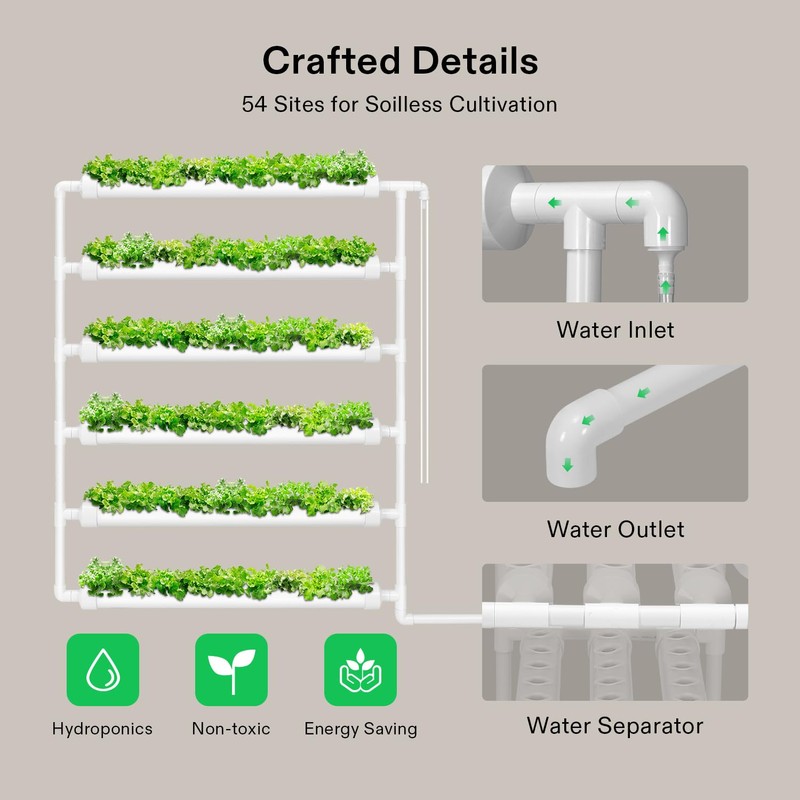 VIVOSUN Hydroponic Grow Kit, 54 Plant Sites 6 Food-Grade PVC-U