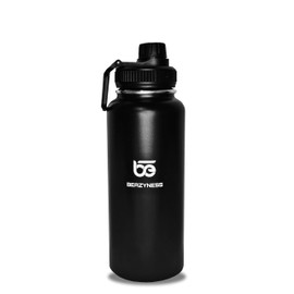 Beazyness 'universeBottle' Trinkflasche aus Edelstahl - BPA-frei - Auslaufsicher - Geeignet für Kohlensäurehaltige Getränke - Isolierte Flasche mit Schraubverschluss, Fitness, Outdoor (Schwarz, 950ml)