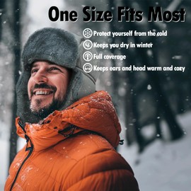 Eomsezer Heated Trapper Hat Warm Winter Hats with 7.4V Rechargeable Battery, Faux Fur Hunting Outdoor Hat for Men Women Grey