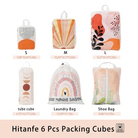 Hitanfe 6 Pcs Compression Packing Cubes Travel for Suitcases, Luggage Organizer Nylon Washable Storage Bags Set - Packaging Cubes for Backpack Travel Perfect for Women Clothes Carry-Ons and Storage