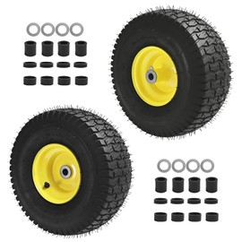 LTNICER (2 PACK) 15x6.00-6 Lawn Mower Tires, Yellow Wheel,15x6-6 Front Tire -3" Offset Hub,3/4" Bushing Replacement for Craftsman/John Deere/Cub Cadet Riding Mowers,4 Ply Tubeless