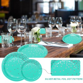 CEILIWEN Round Disposable Black and Gold Plates, 100 Pack Golden Dots Paper Plates, 50 x 9 and 50 x 7 Party Plates, Dinner Plates, Foil Polka Dots Black and Gold Party Supplies Plates