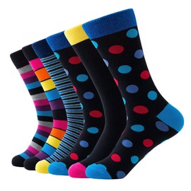 R RELAXIFE - Calcetines de vestir para hombre y mujer, de algodón, con estampado de rayas, 6 unidades, multicolor 3, 13-15