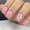 Pink Press on Nails Short Square Fake Nails with Glitter