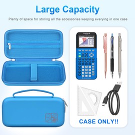 BOVKE Hard Travel Case for Texas Instruments TI-84 Plus CE/TI-84 Plus/TI-83 Plus CE/TI-83 Plus/Casio fx-9750GIII Graphing Calculator, Mesh Pocket for USB Cables, Manual, Pens, Accessories, Blue