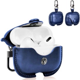 BUITFOU Case for AirPods Pro 2 (2023/2022) Air Pods Pro 2 Cover PU Leather Genuine Leather Air Pods Pro 2 Leather Case Cover Drop Prevention Shock Proof LED Light Visible Carabiner Included Anti-lost