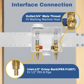 2-PACK GUOFIS Washing Machine Outlet Box with Stainless Steel Hammer Arrestor, PEX Laundry Washer Box with Central and Side Drain Design(1/2"PEX Crimp Connection Inlet X 3/4"MHT Outlet)