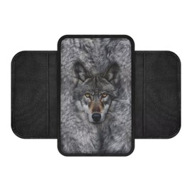 Fipuivrn Gray Wolf Pattern Car Armrest Cover with Pockets Storage Bag Non-Fading Armrest Seat Box Cover Protector Anti-Scratch Car Armrest Box Pad Universal Fit Most Vehicles